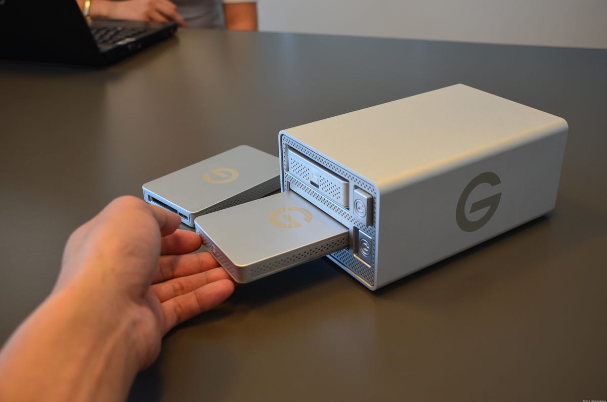 G-Technology's new Evolution Series includes two portable drive modules (the G-Drive Ev and G-Drive Ev Plus) that can work separately as USB 3.0 portable drives or together as a Thunderbolt storage system when inserted into the G-Dock Ev.