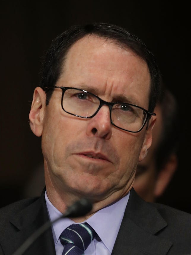 Randall Stephenson, CEO of AT&T, during a 2016 Senate Judiciary Subcommittee hearing. Stephenson was in federal court this week defending his company's merger with Time Warner. 