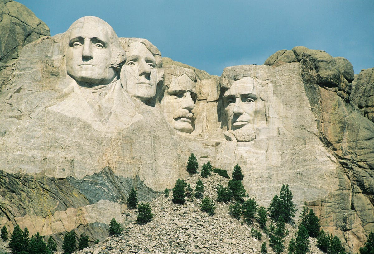 Close-up view of the Mount Rushmore National Monument in South Dakota.