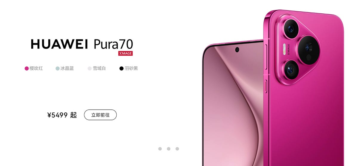 huawei pura 70 phone in hot pink