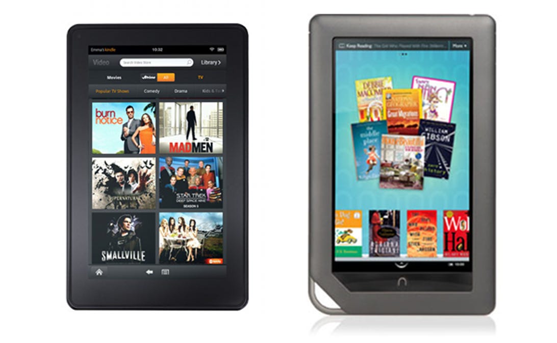 Photo of Amazon Kindle Fire and the Barnes & Noble Nook Color.