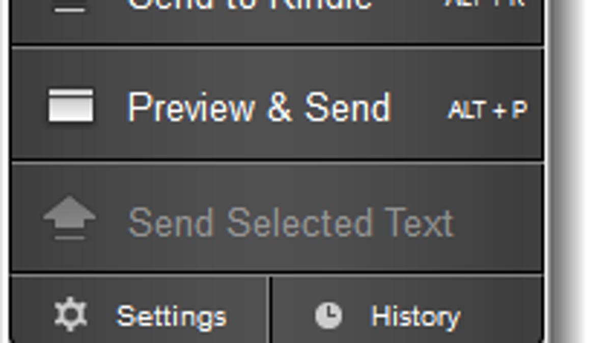 Send to Kindle for Firefox options box
