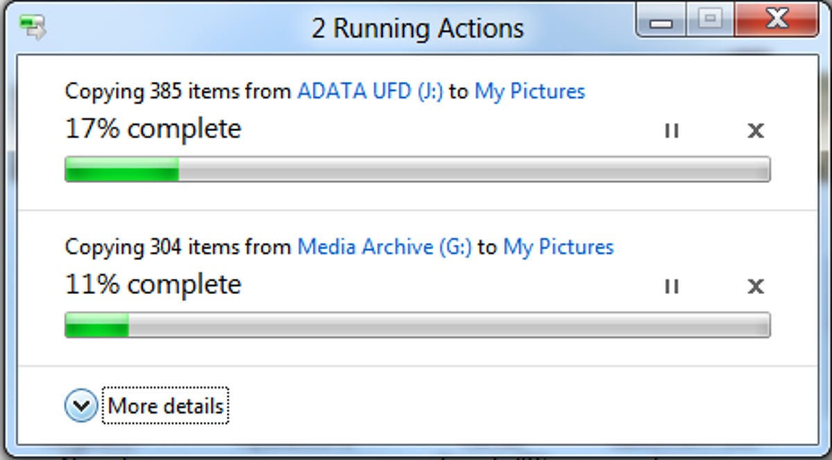 Windows 8 will display a single dialog box even when copying multiple files.
