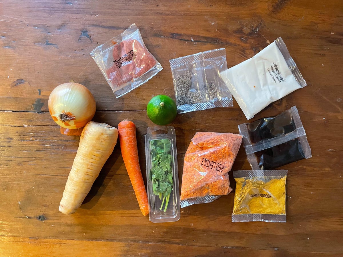 the ingredients for a recipe laid out on a table
