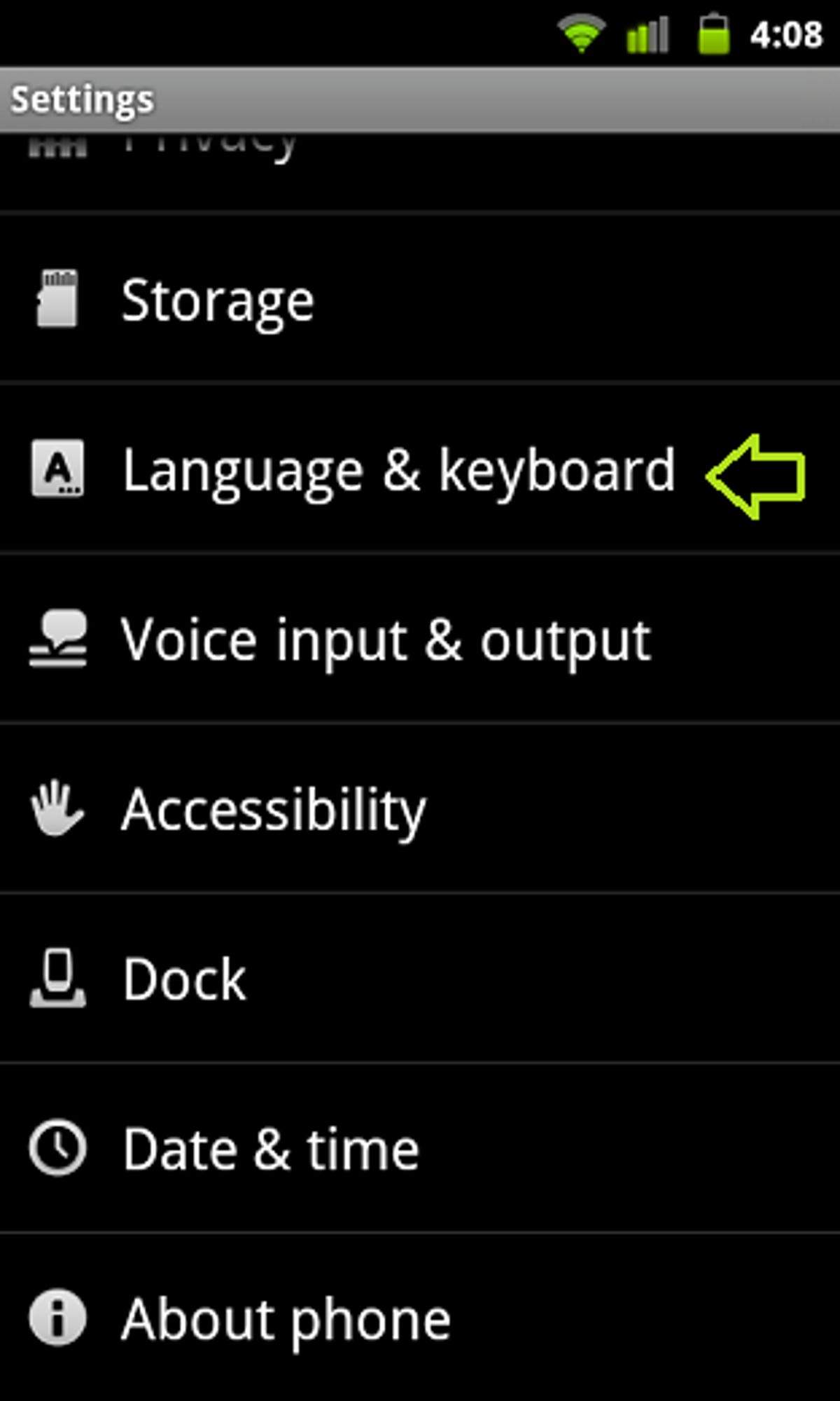 change dictionary settings android