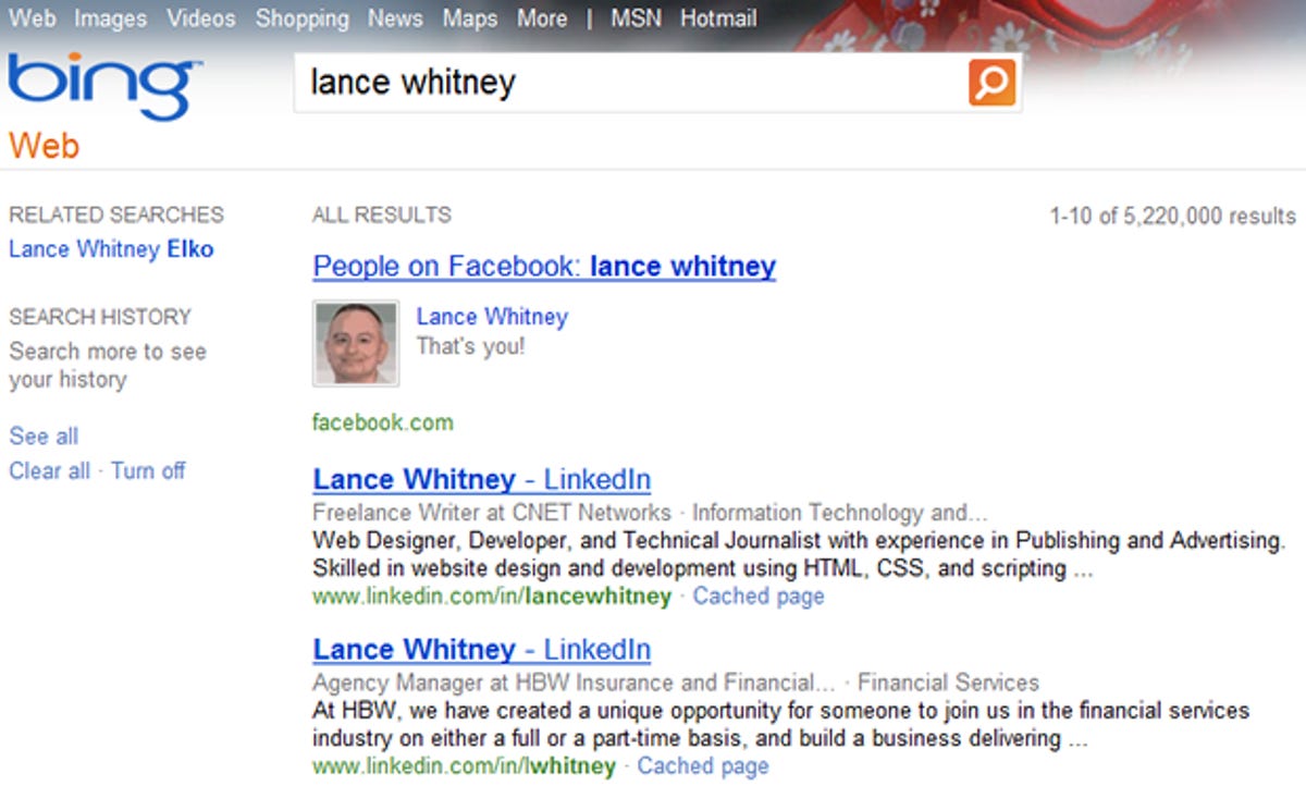 Bing's new social search lets you access the profiles of your Facebook friends.