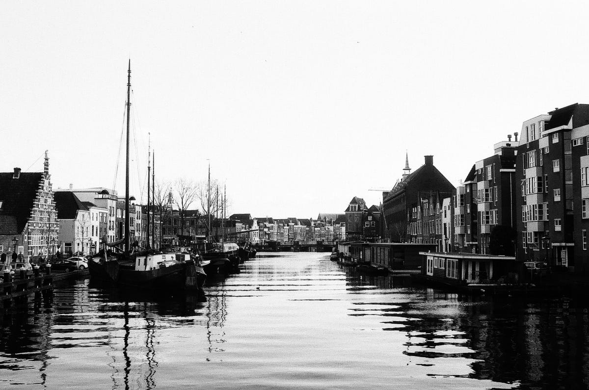 Canal in Leyden, Netherlands, shot on Fomapan 100