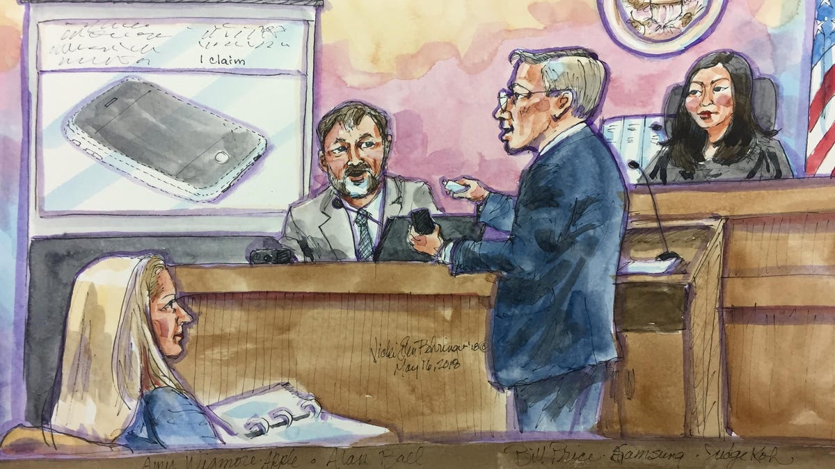 Alan Ball, an independent industrial designer, testifies in US Northern California District Court in San Jose about Apple iPhone design patents Samsung was found to infringe.