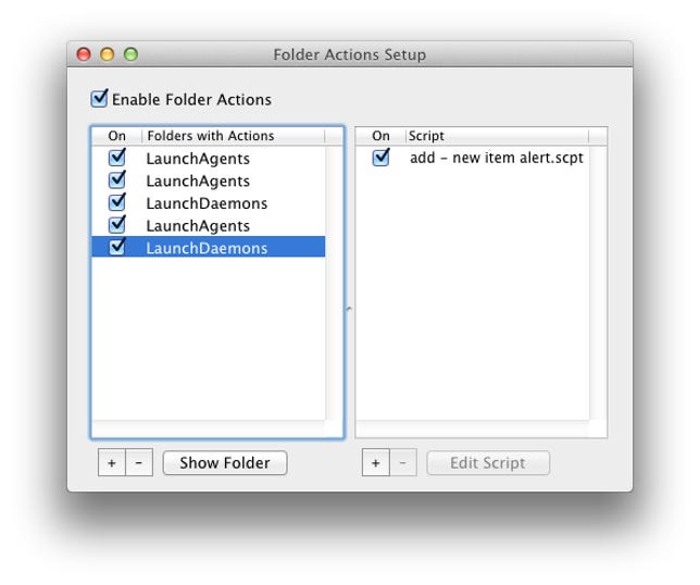 Folder actions setup utility