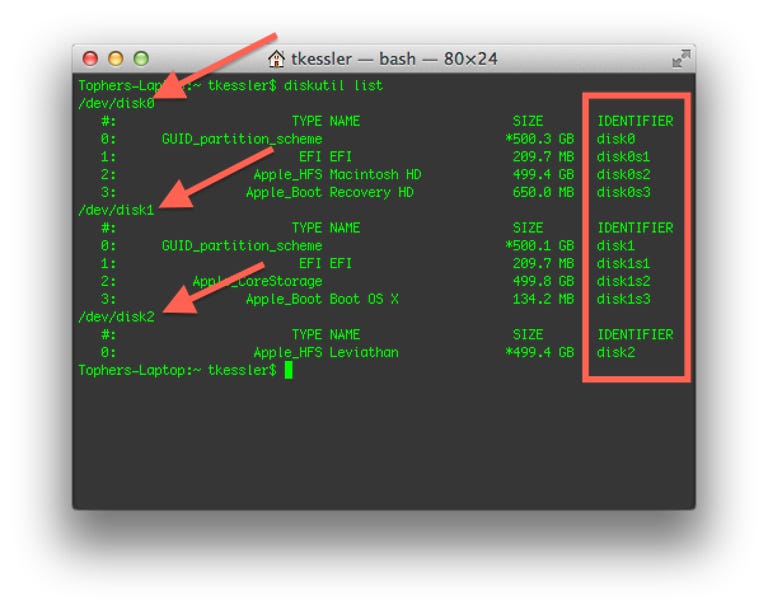 Disk identifiers in the OS X Terminal
