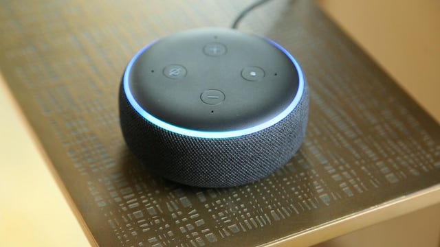An Amazon Echo Dot on a table