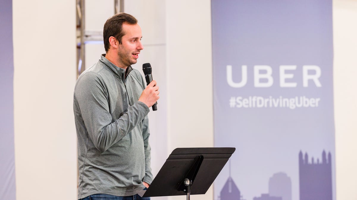 Anthony Levandowski speaks to the press during last September's launch of Uber's self-driving cars.