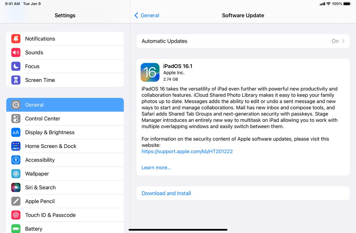 iPadOS 16.1 software update