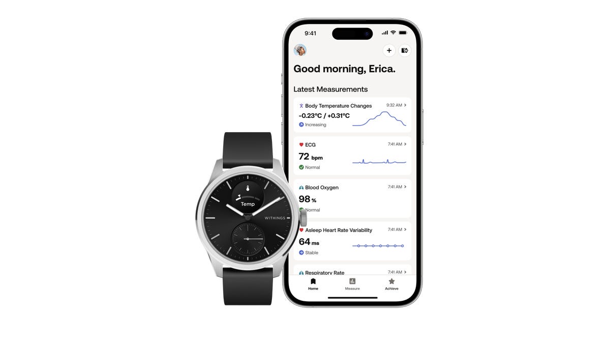 Withings ScanWatch 2 temperature on phone screen