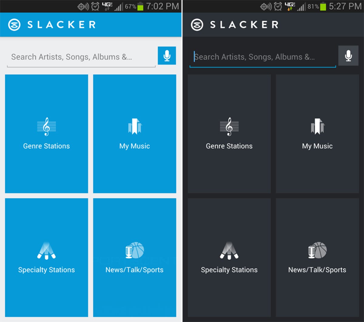 Slacker Radio night mode main screen