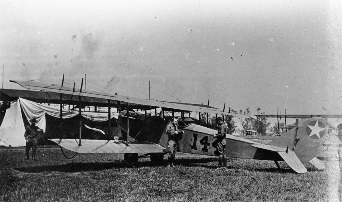 Curtiss JN-4 biplane on the ground