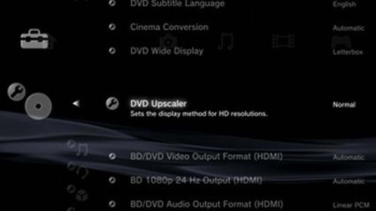 PS3 DVD upscaling menu screenshot