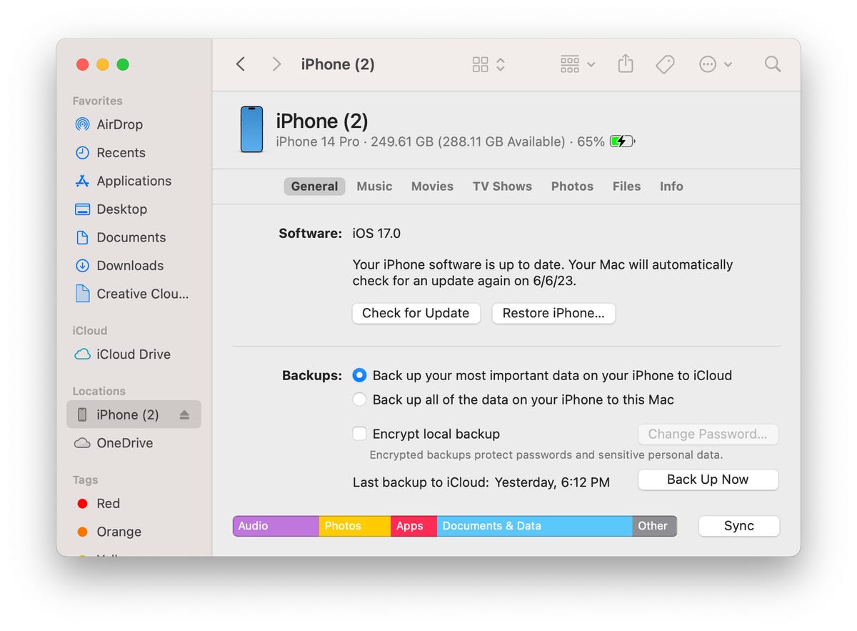 Backing up your iPhone on your Mac