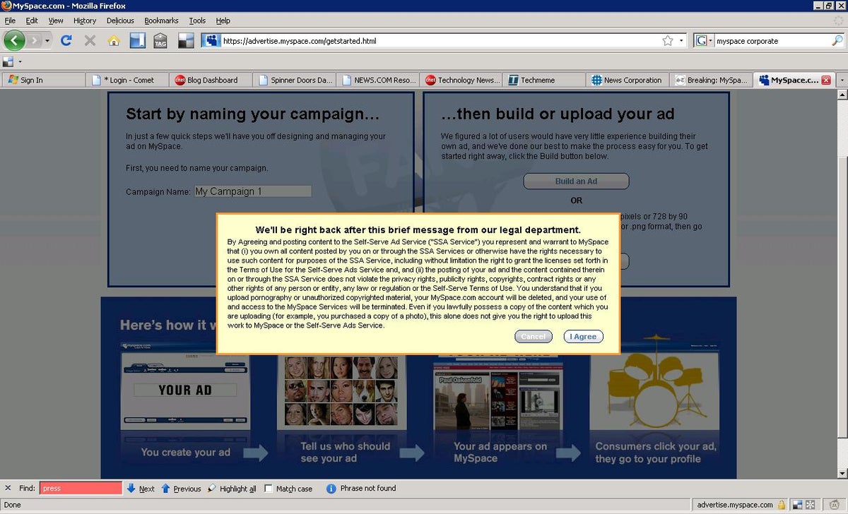 Licensing agreement for MySpace's Self-Serve Ad Service