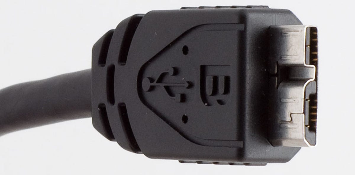 The arrival of USB 3.0 has meant even more types of USB connectors, including this USB Micro-B connector. A new Type-C standard is intended to sweep away all the variation with a single connector type for all purposes.