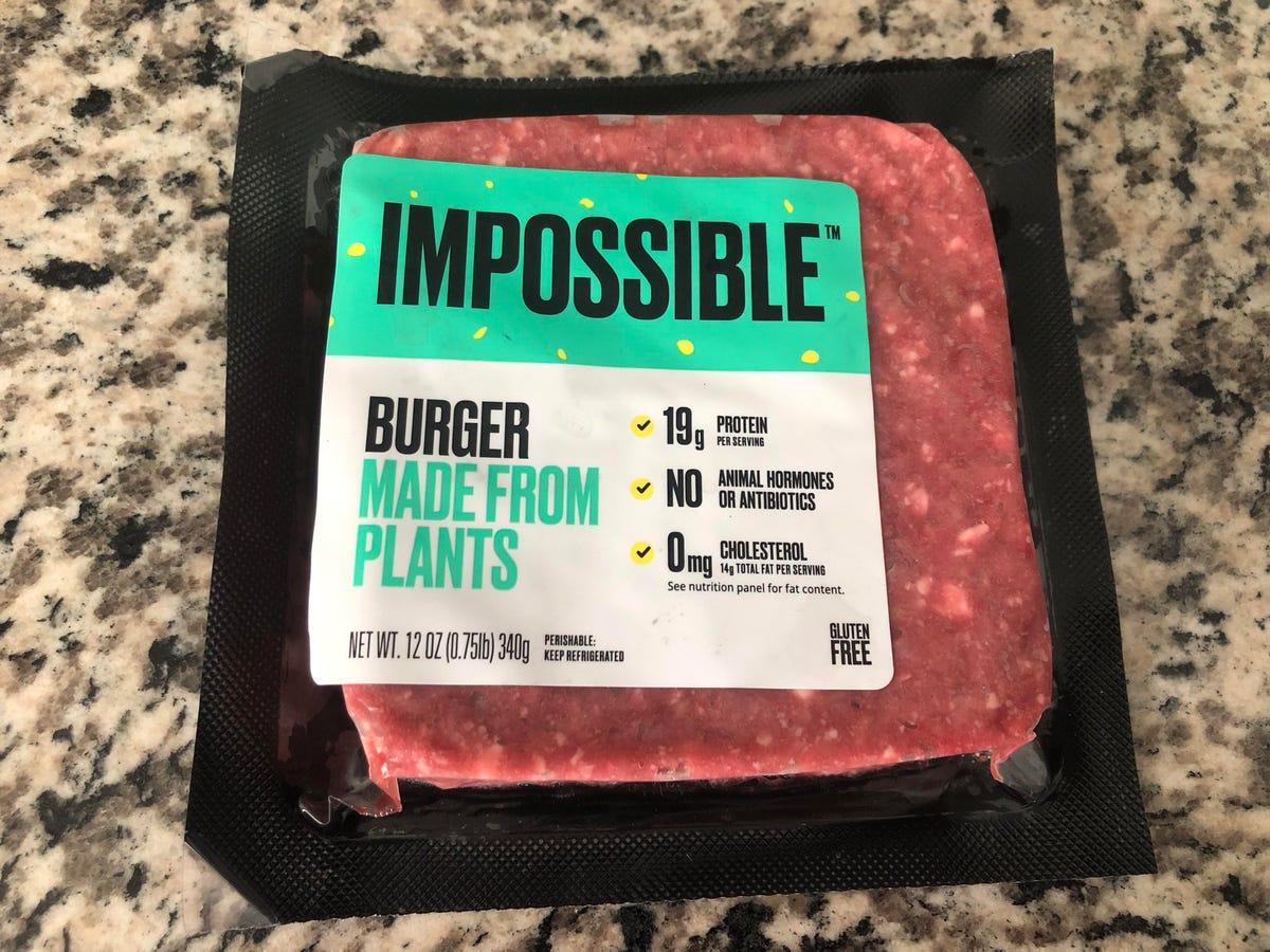 A package of Impossible Burger on a counter