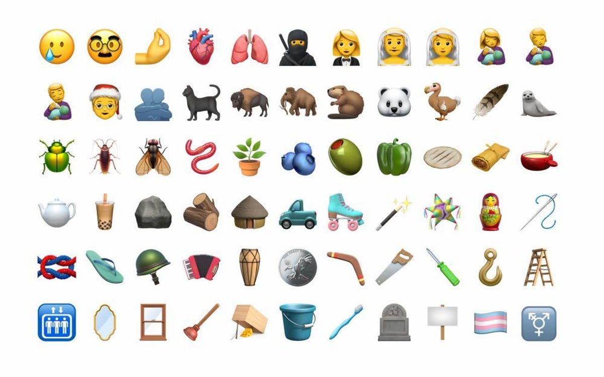 A variety of emoji, including smileys, animals and objects