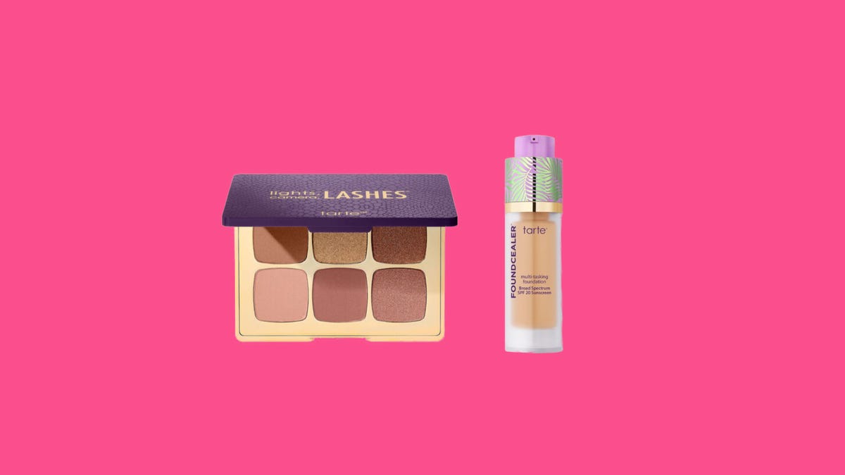 A Tarte Cosmetics palette and its new foundation and concealer combo side by side