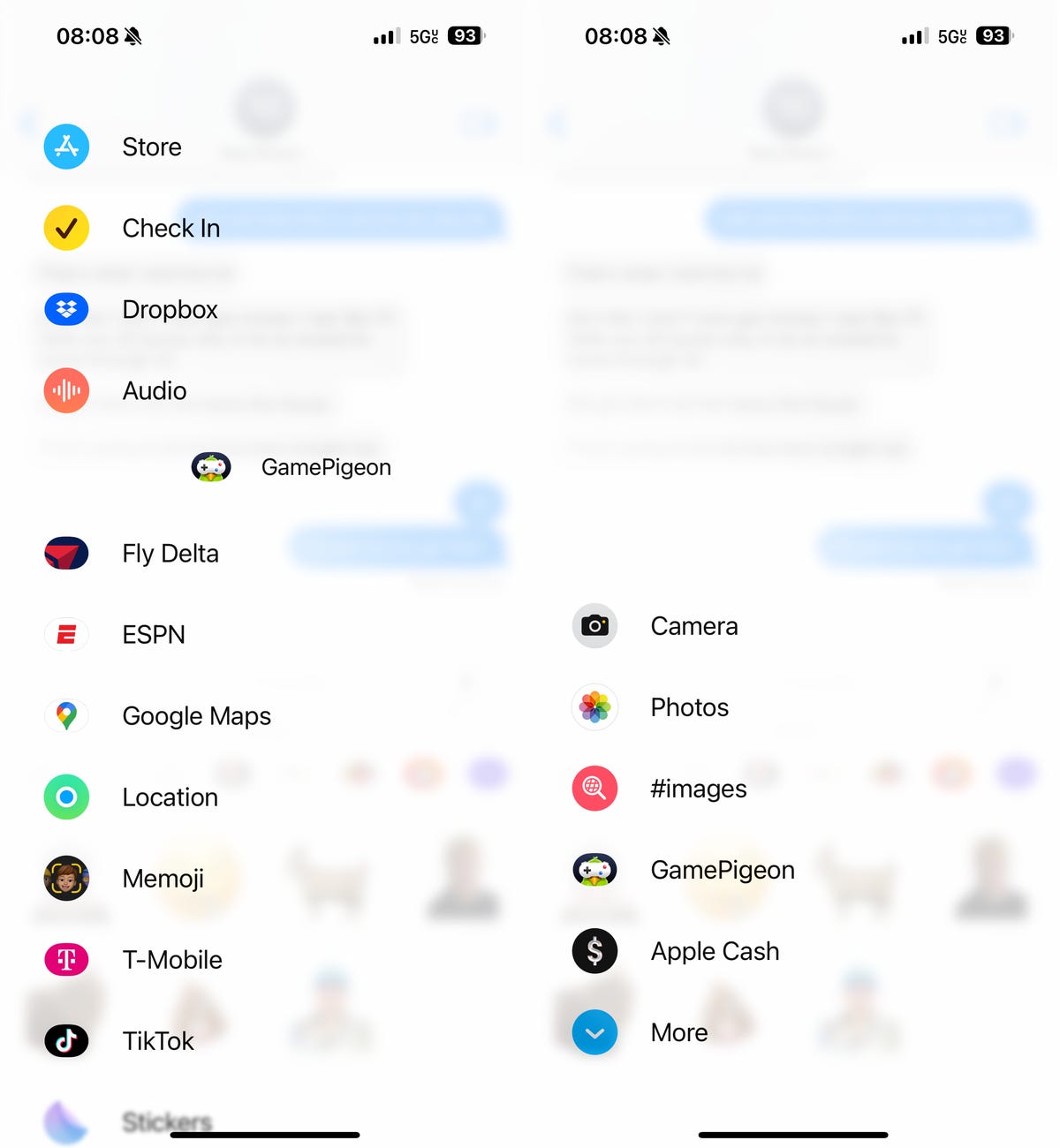 Moving the apps in Messages