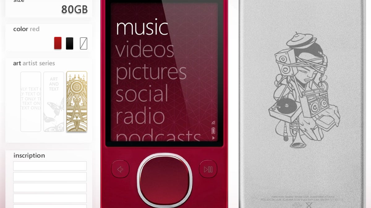 Photo of red version of the Microsoft Zune MP3 player.