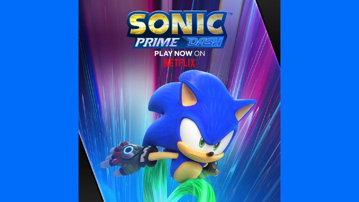 Title card for Sonic Prime Dash showing Sonic the Hedgehog