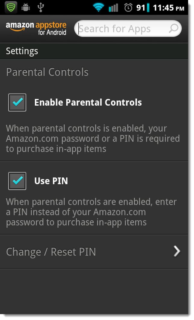Enable Amazon Appstore parental controls