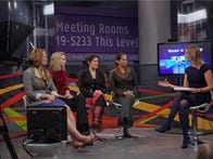Lindsey Turrentine, editor-in-chief of CNET Reviews, Google vice president Marissa Mayer, Flickr founder Catarina Fake, and Cisco chief technology officer Padmasree Warrior on CNET Women in Tech panel at the Consumer Electronics Show in Las Vegas.