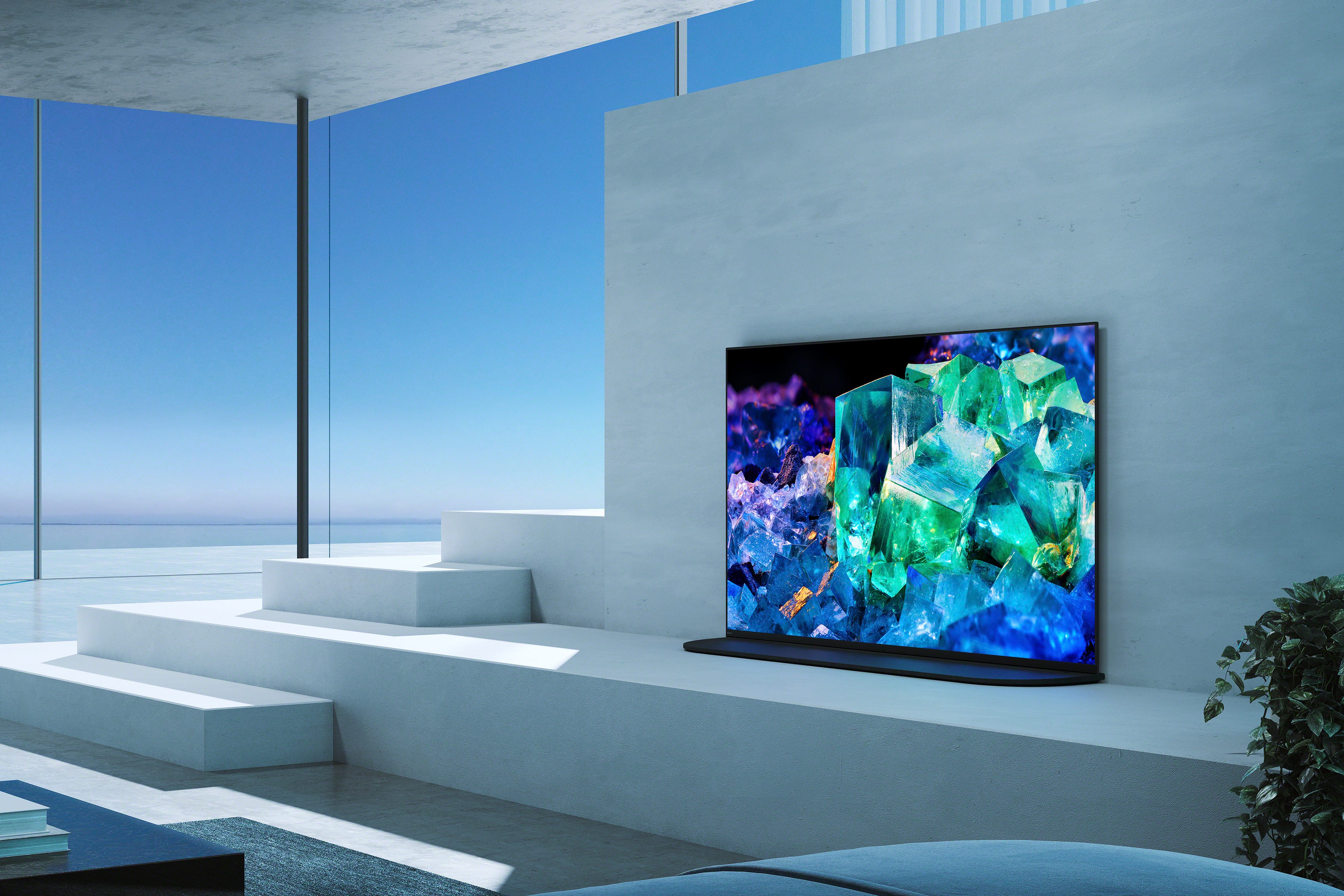 A fancy living room image of Sony's A95K QD-OLED TV.