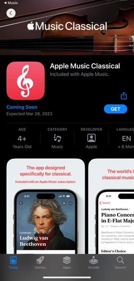 Apple Music Classical app in the Apple App Store