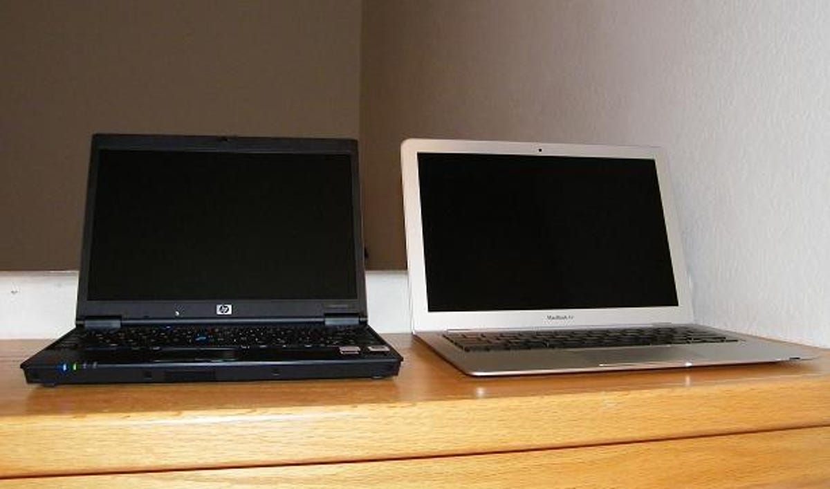 Hewlett-Packard Compaq 2510p (L) and MacBook Air.  The HP comes with a built-in WWAN option, the Air does not.