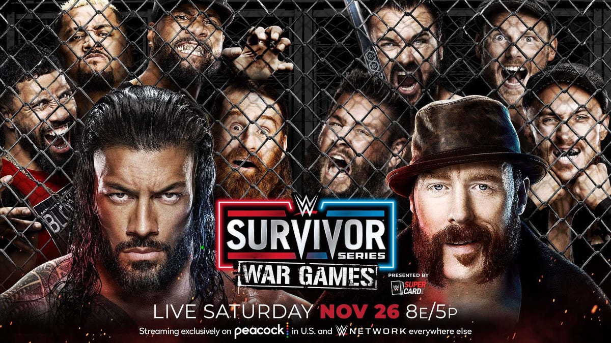 Promotional art for Survivor Series 2022 featuring Roman Reigns and Sheamus.