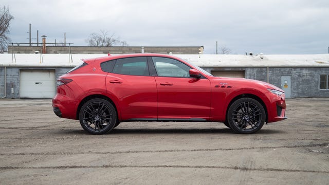 2022 Maserati Levante Trofeo in red, seen from the side
