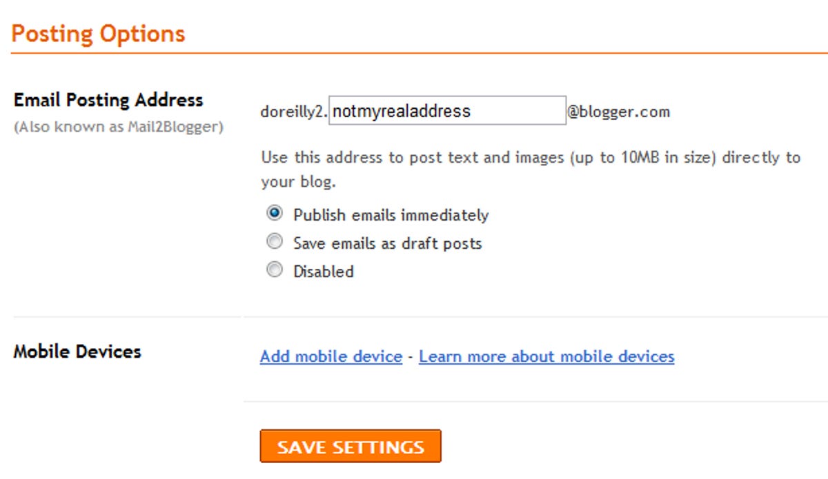 Blogger e-mail-posting settings