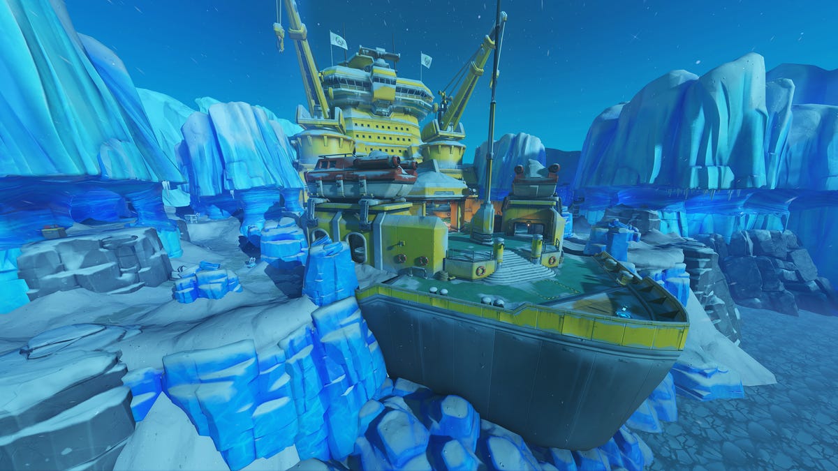 Icebreaker ship stuck in ice
