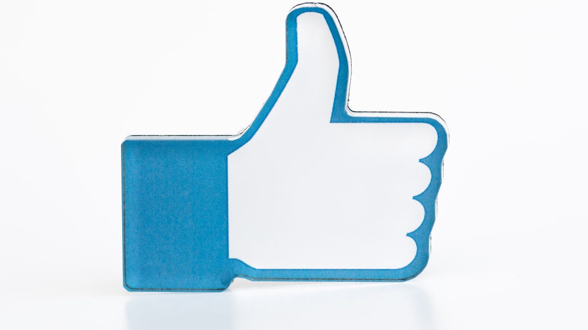 A promotional sticker shows Facebook's thumbs-up graphic.