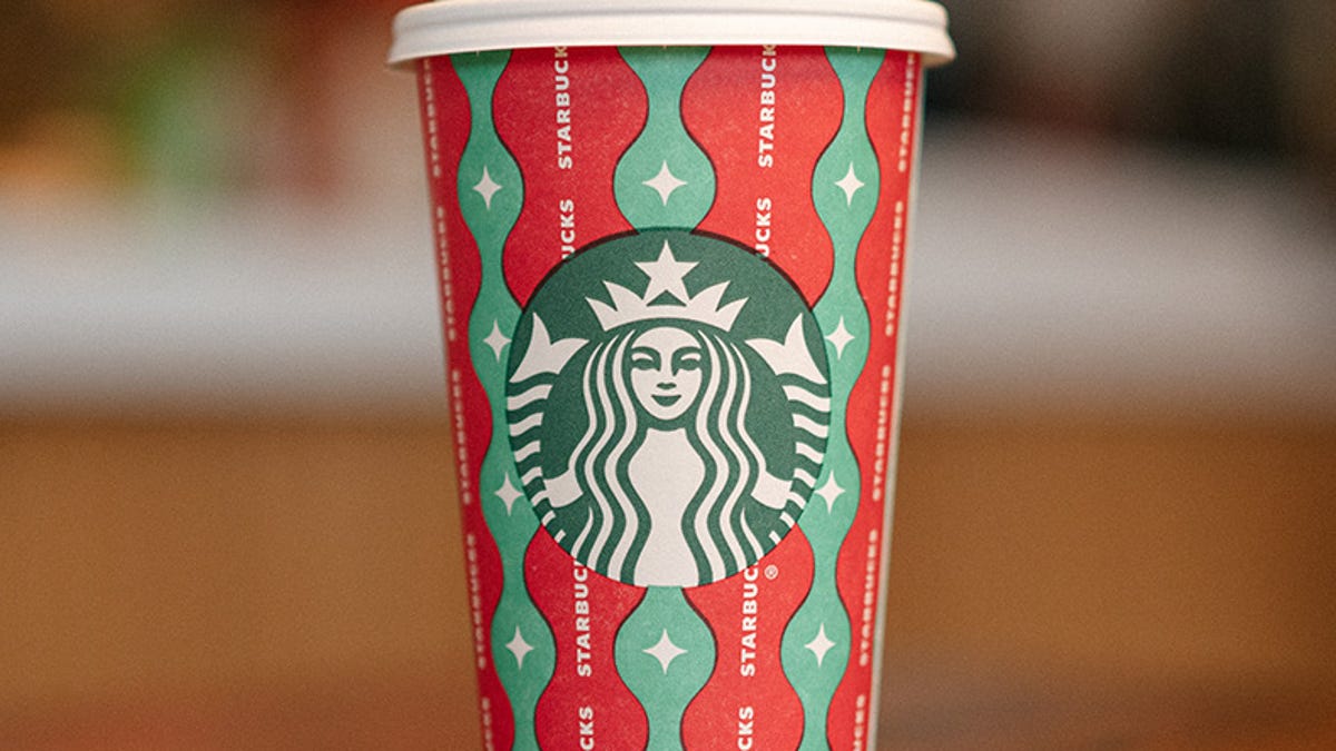 Starbucks red and green holiday cup