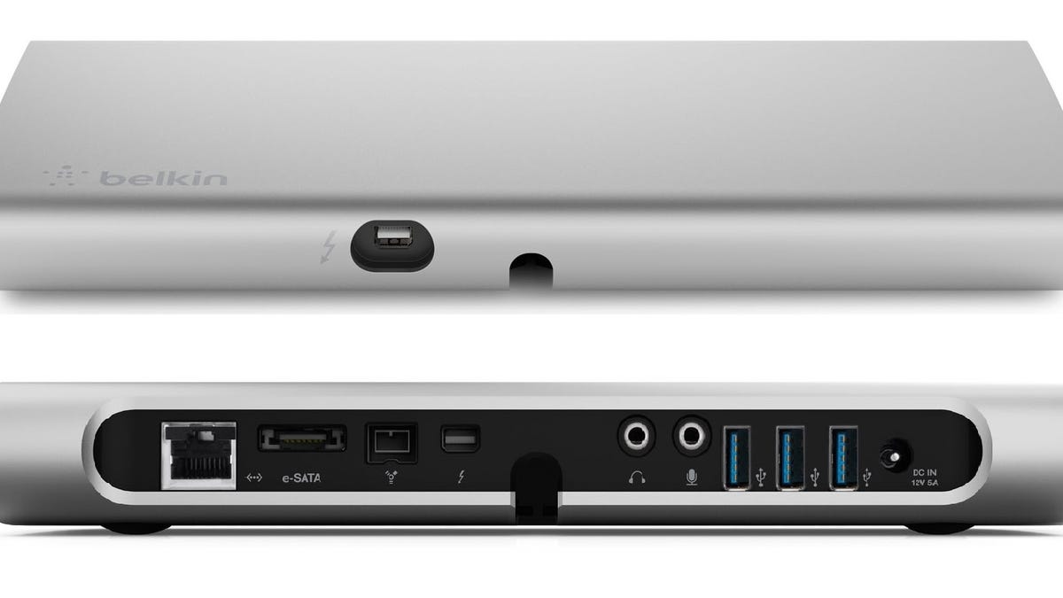Front and back of the new Thunderbolt Express Dock from Belkin.