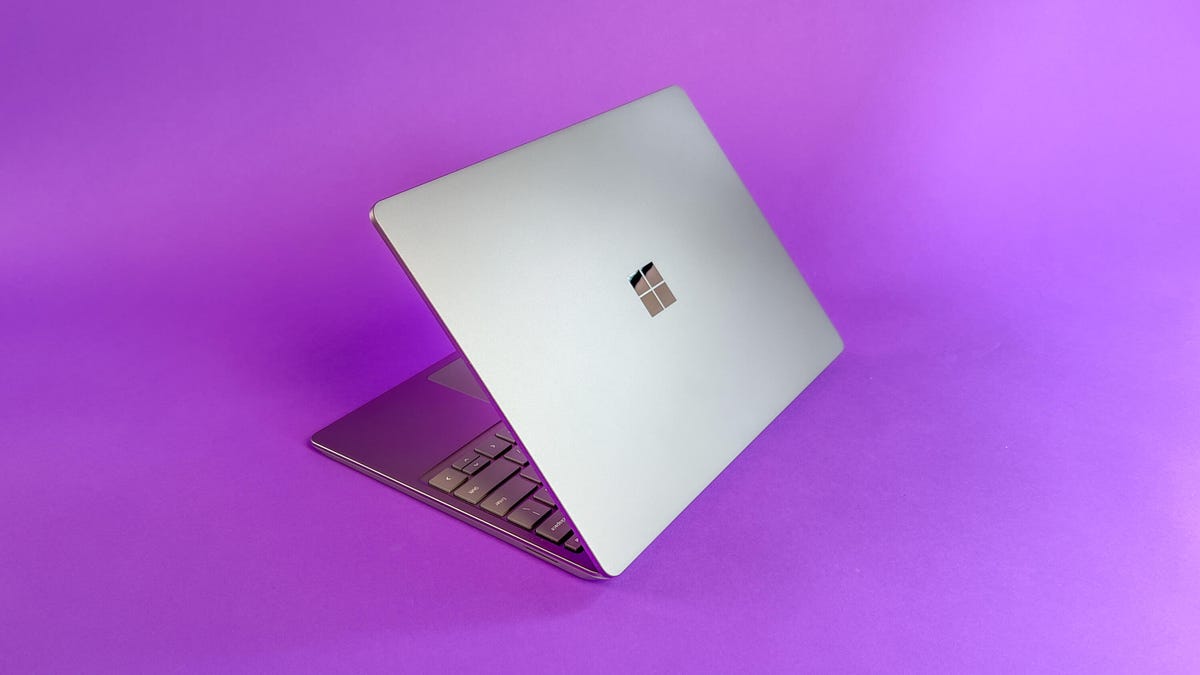 Microsoft Surface Laptop Go 2 angled to show the back of the cover