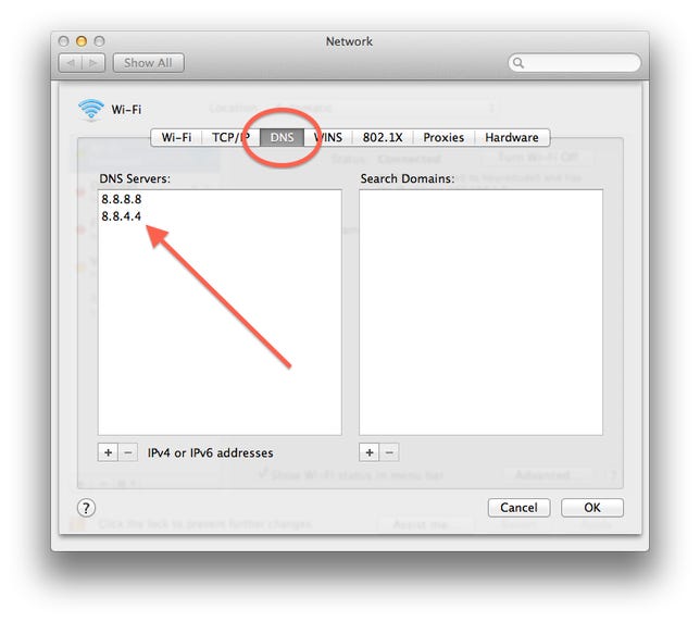 DNS settings location in OS X