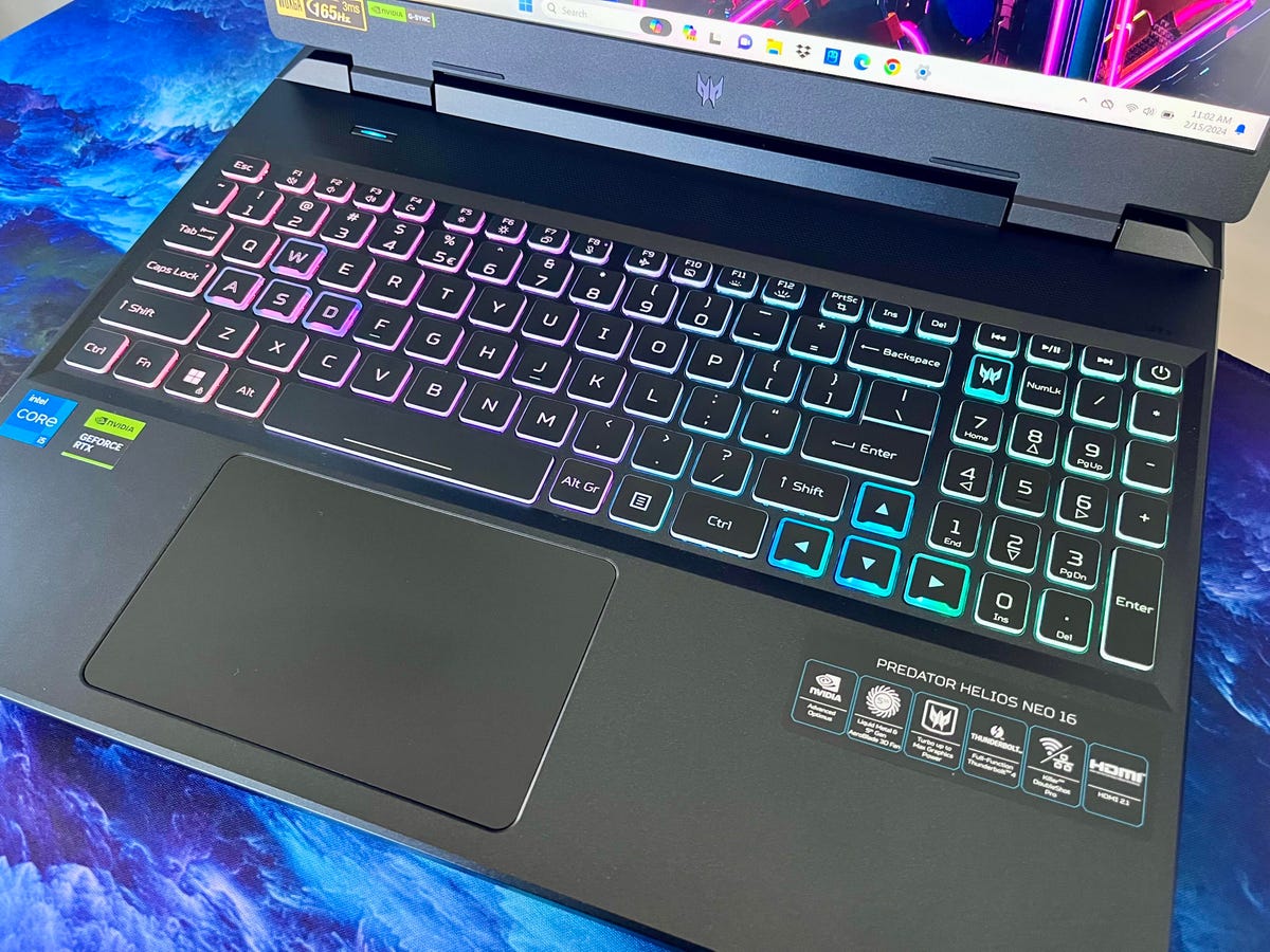 RGB keyboard lighting on the Acer Predator Helios Neo 16