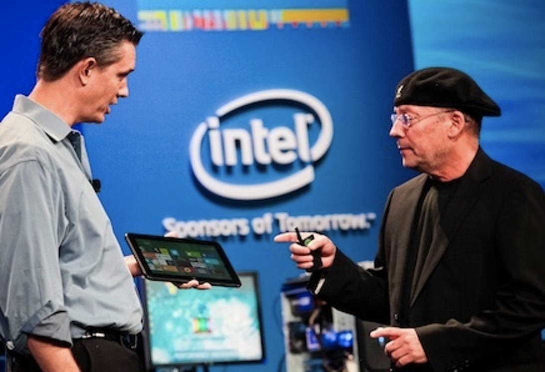 Microsoft's Bret Carpenter shows off an Intel-based tablet running Windows 8.