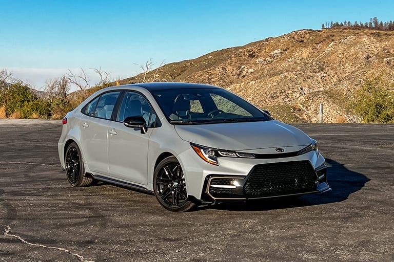 2022 Toyota Corolla Apex in silver on a canyon road