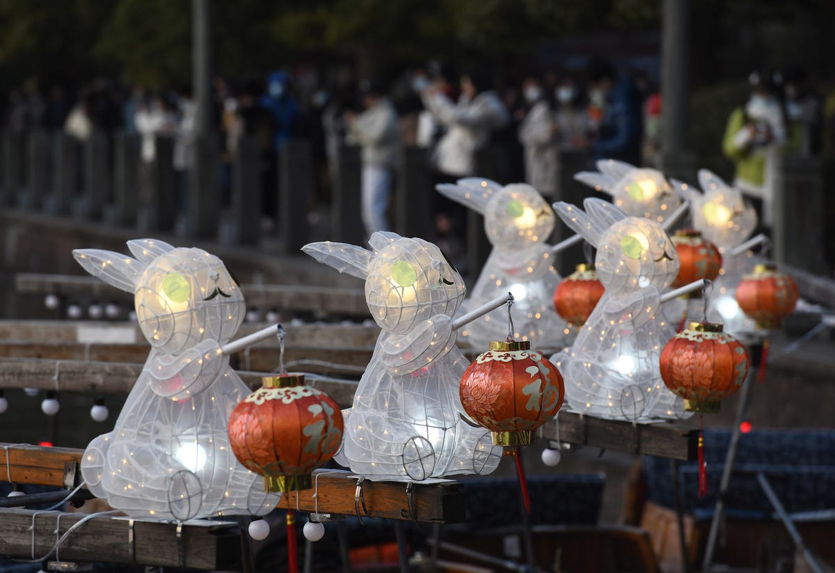 Lanterns shaped like rabbits in advance of Lunar New Year celebration on Jan. 22.
