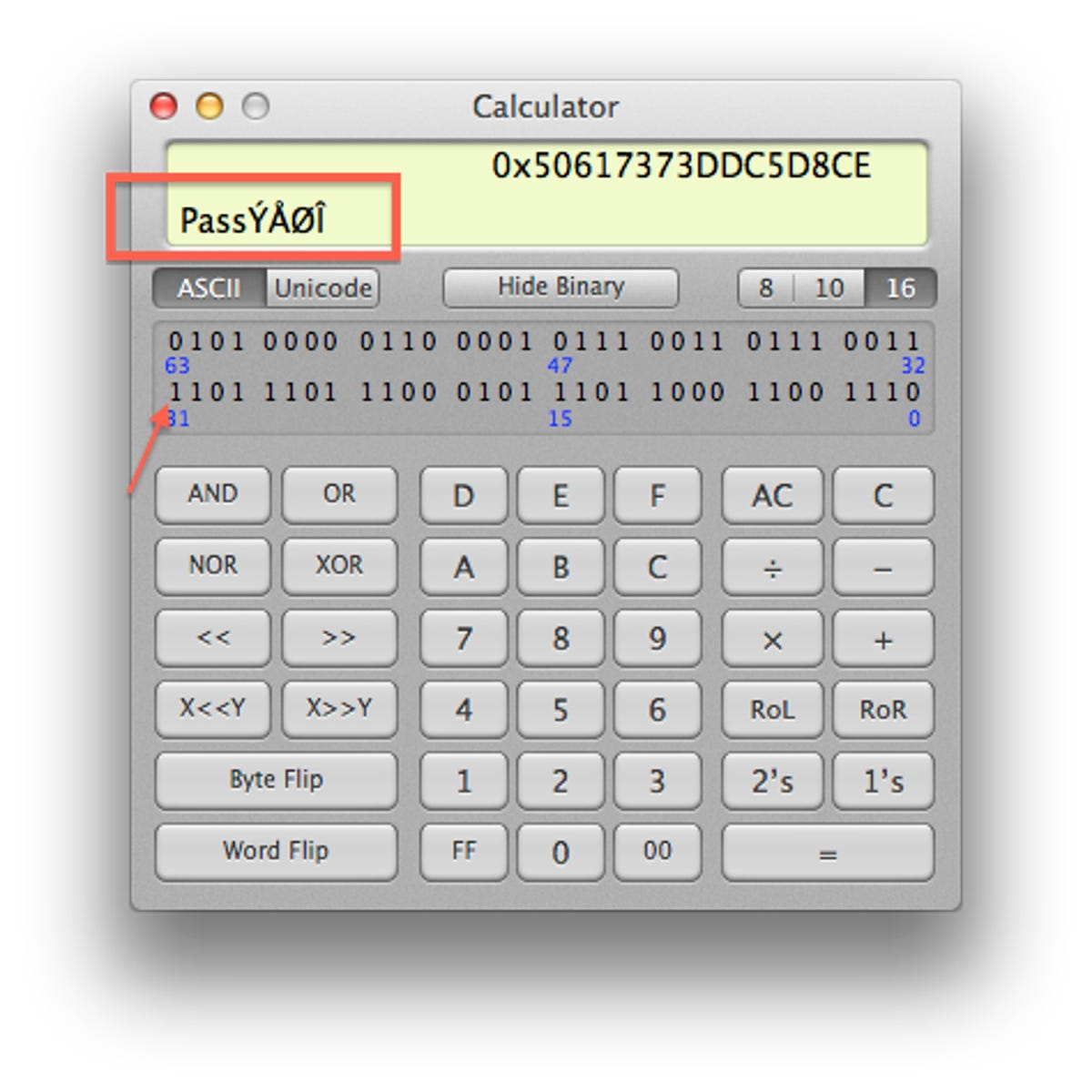 Firmware password decoding in the Calculator
