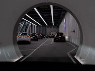 <p>Emerging from The Boring Company's Vegas Loop, 40 feet beneath the Las Vegas Convention Center.</p>